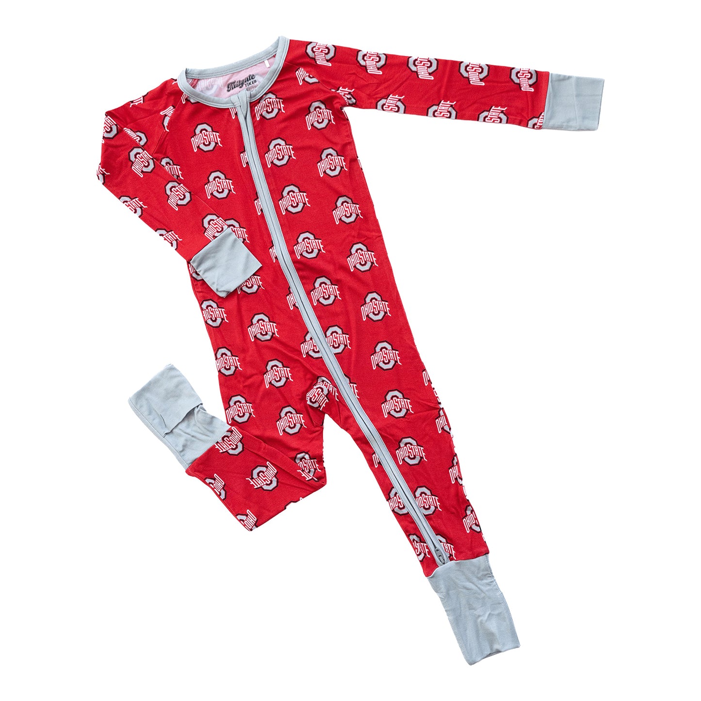 Ohio State Buckeyes Tailgate Tikes Primary Logo Zipper Onesie In Scarlet - Front View