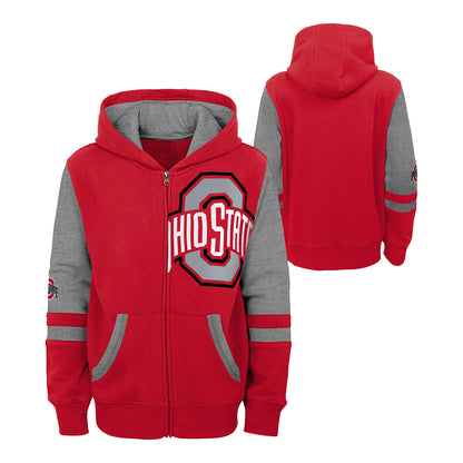 Youth Ohio State Buckeyes Full Zip Scarlet/Gray Jacket - Front And Back View