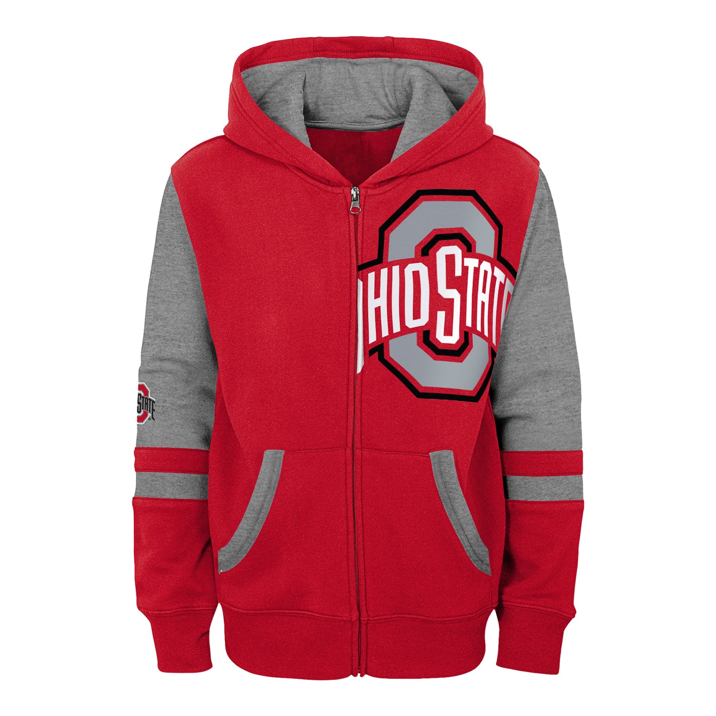 Youth Ohio State Buckeyes Full Zip Scarlet/Gray Jacket - Front View