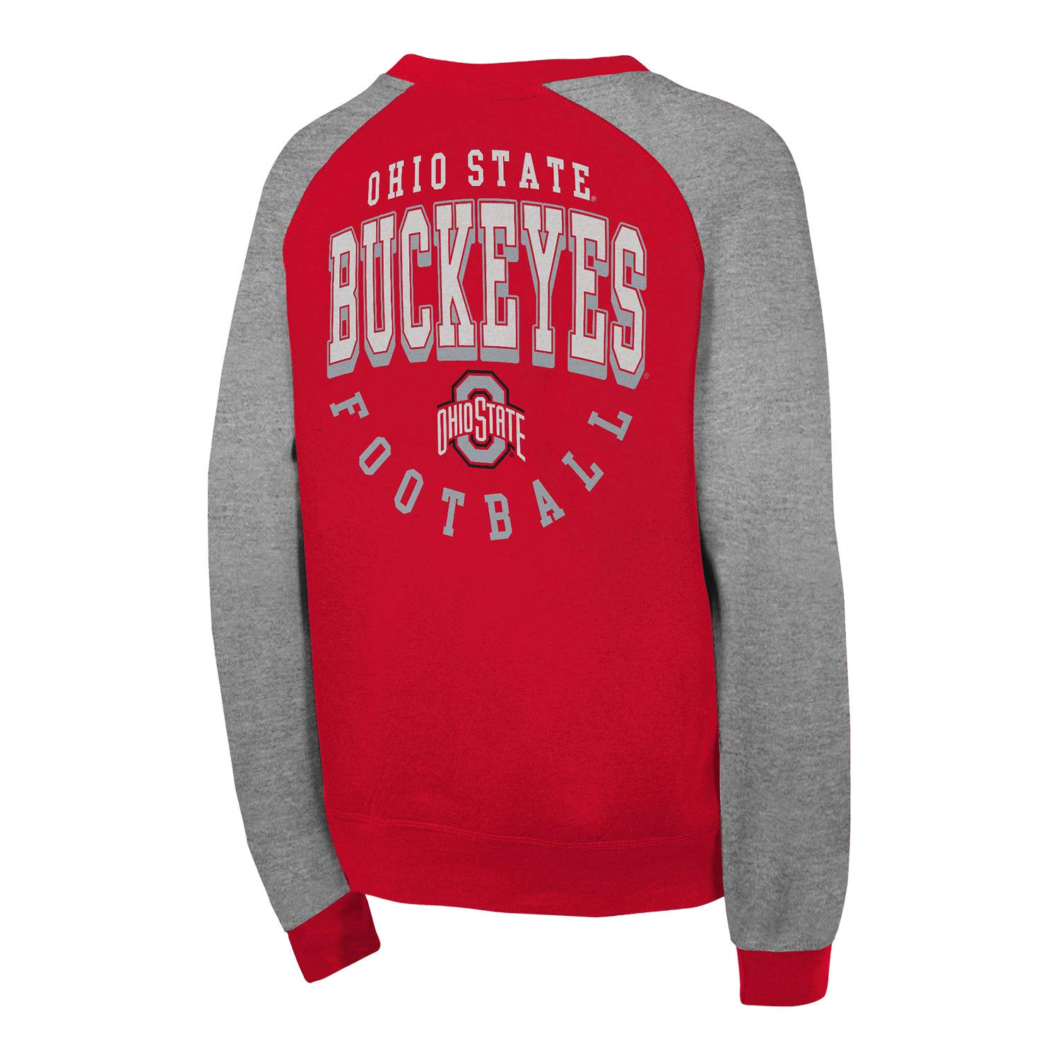 Youth Ohio State Buckeyes Pocket Scarlet/Gray Crewneck Sweatshirt - Back View