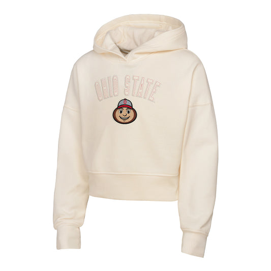 Youth Ohio State Buckeyes Girls Blitz Cropped Sweatshirt In Cream - Front View