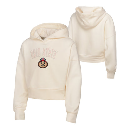 Youth Ohio State Buckeyes Girls Blitz Cropped Sweatshirt In Cream - Front & Back View