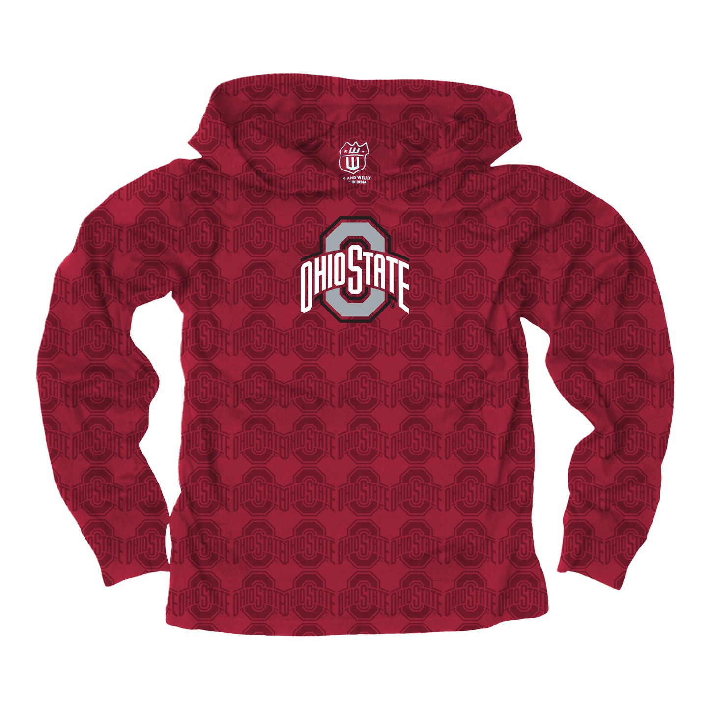 Youth Ohio State Buckeyes Wes & Willy Primary Logo Hooded Sweatshirt In Scarlet - Front View