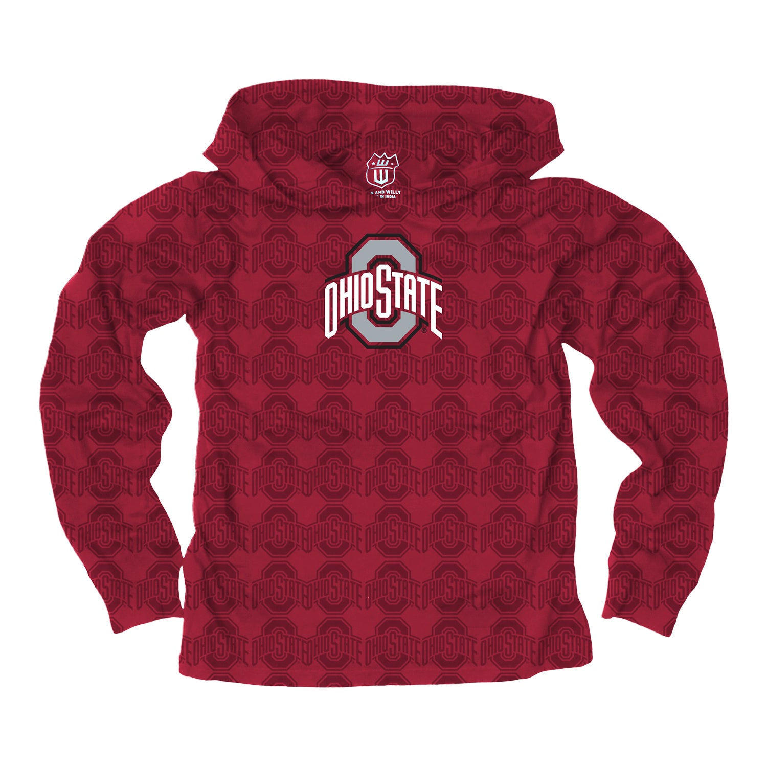 Youth Ohio State Buckeyes Wes & Willy Primary Logo Hooded Sweatshirt In Scarlet - Front View