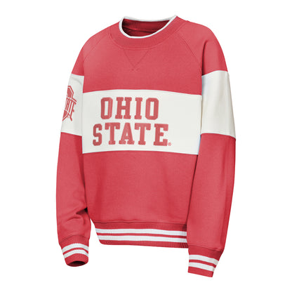 Youth Ohio State Buckeyes Colorblock Ribbed Crewneck - Front View