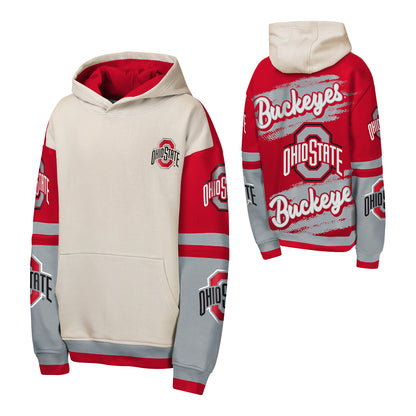 Youth Ohio State Buckeyes All Over Print Hoodie - Front and back