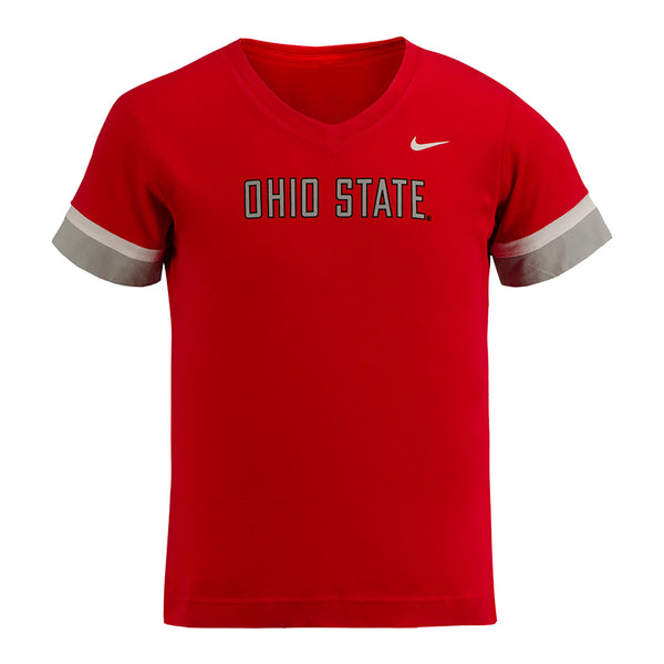 Girls Ohio State Buckeyes Nike Fan V-Neck T-Shirt - In Scarlet - Front View