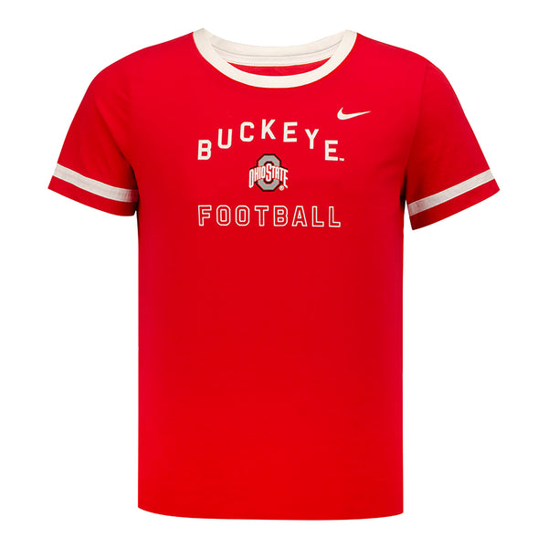 Girls Ohio State Nike Fan Ringer T-Shirt - In Scarlet - Front View