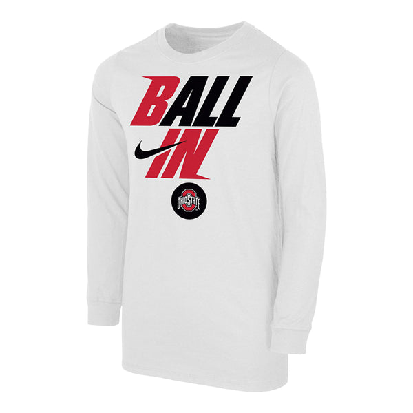 Youth Ohio State Buckeyes Ball in Bench Long Sleeve T-Shirt - In White - Front View