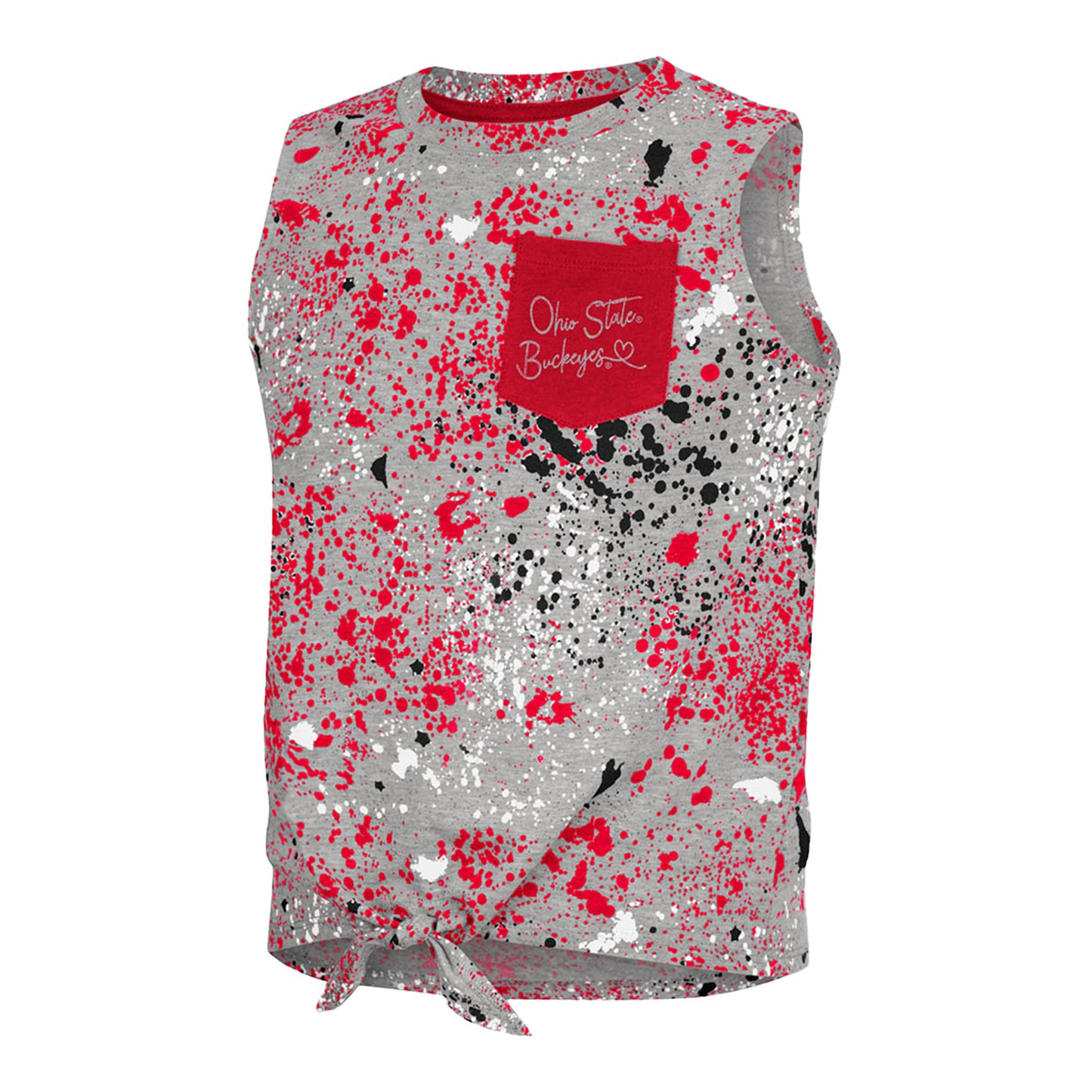 Girls Ohio State Buckeyes Splatter Tie Front Tank - In Gray - Front View