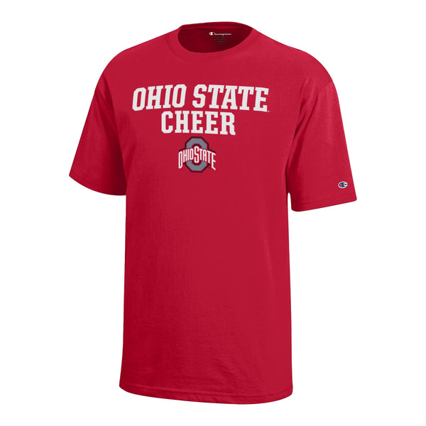 Youth Ohio State Buckeyes Champion Cheer Scarlet T-Shirt - In Scarlet - Front View