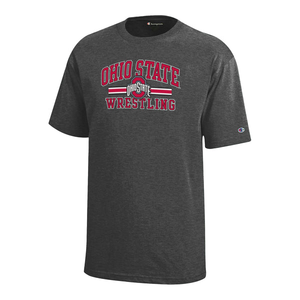 Youth Ohio State Buckeyes Champion Wrestling Dark Gray T-Shirt - In Gray - Front View