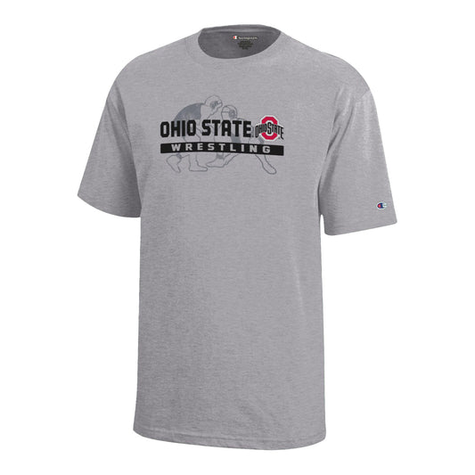 Youth Ohio State Buckeyes Champion Wrestling Gray T-Shirt - In Gray - Front View