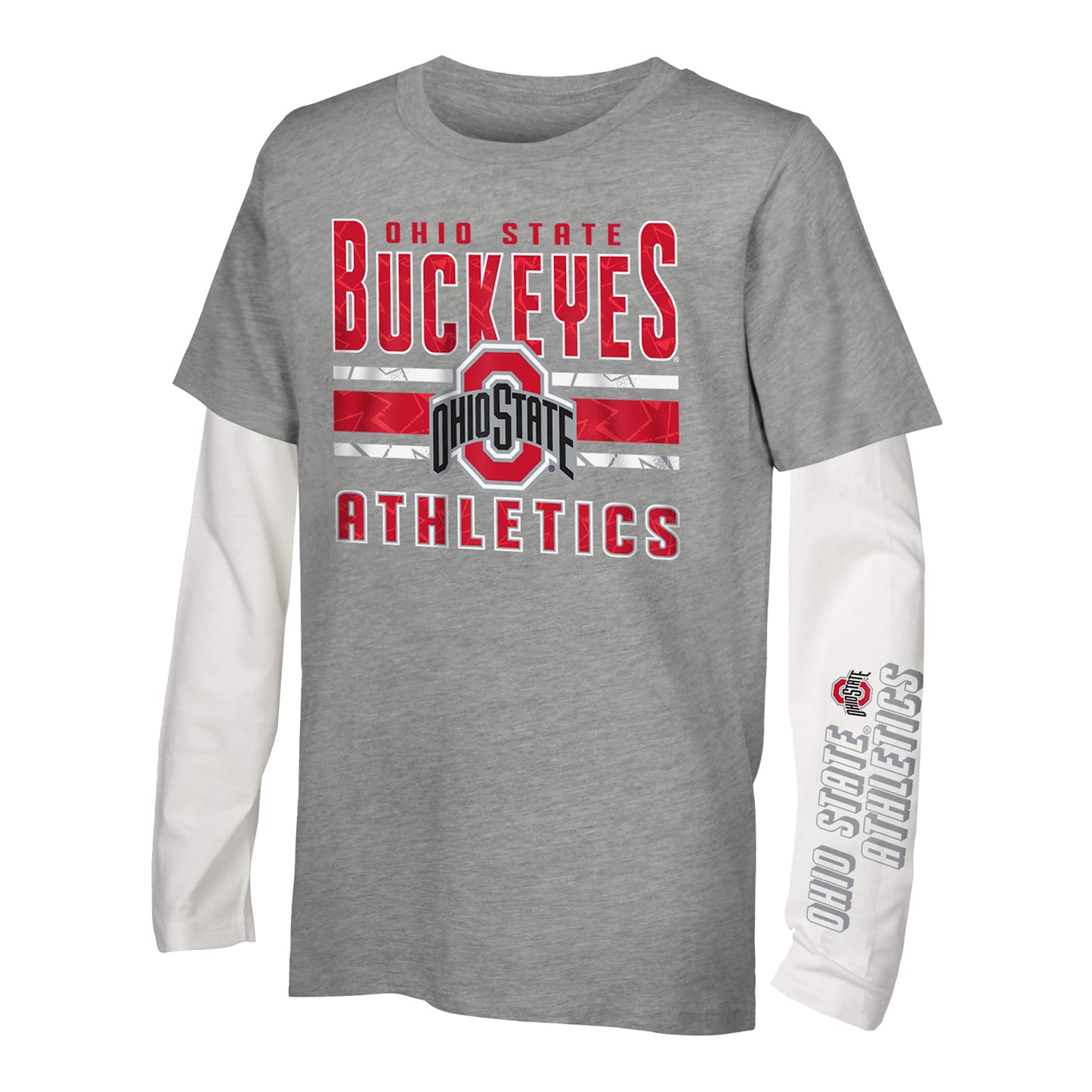 Youth Ohio State Buckeyes 3-In-1 Wordmark Long Sleeve Gray/White T-Shirt - Main View