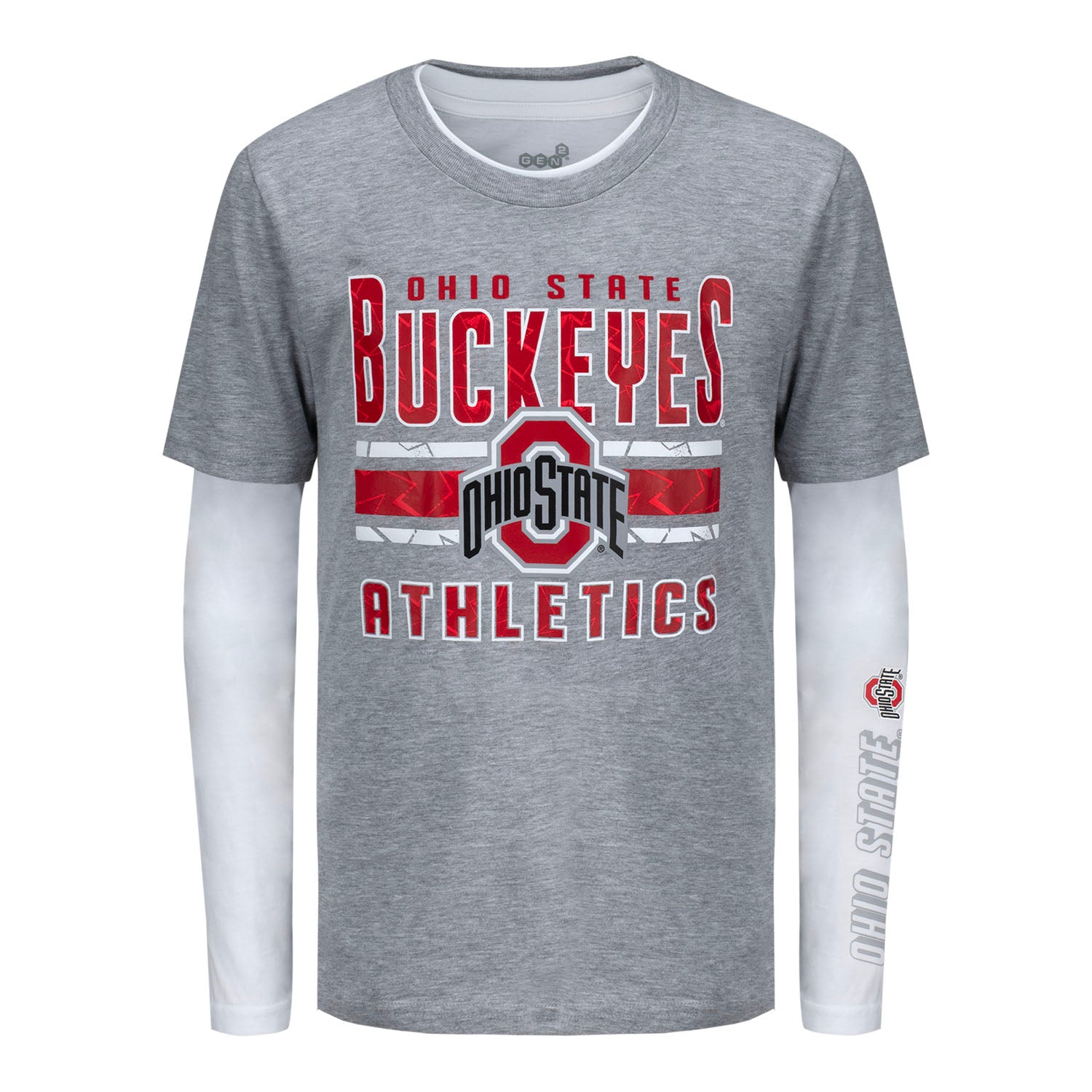 Youth Ohio State Buckeyes 3-In-1 Wordmark Long Sleeve Gray/White T-Shirt In Grey & White - Front View