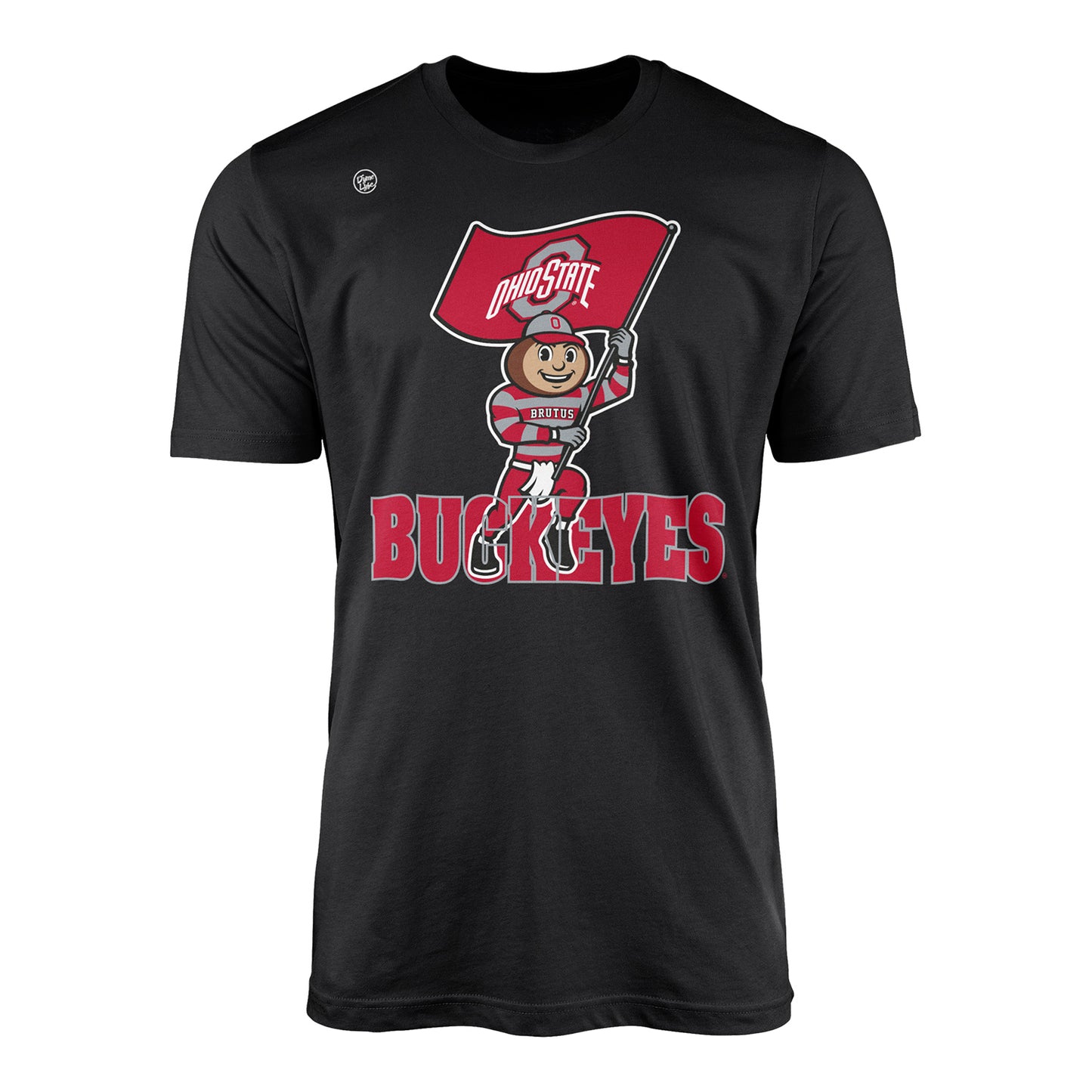 Youth Ohio State Buckeyes Brutus Flag Black T-Shirt - Front View