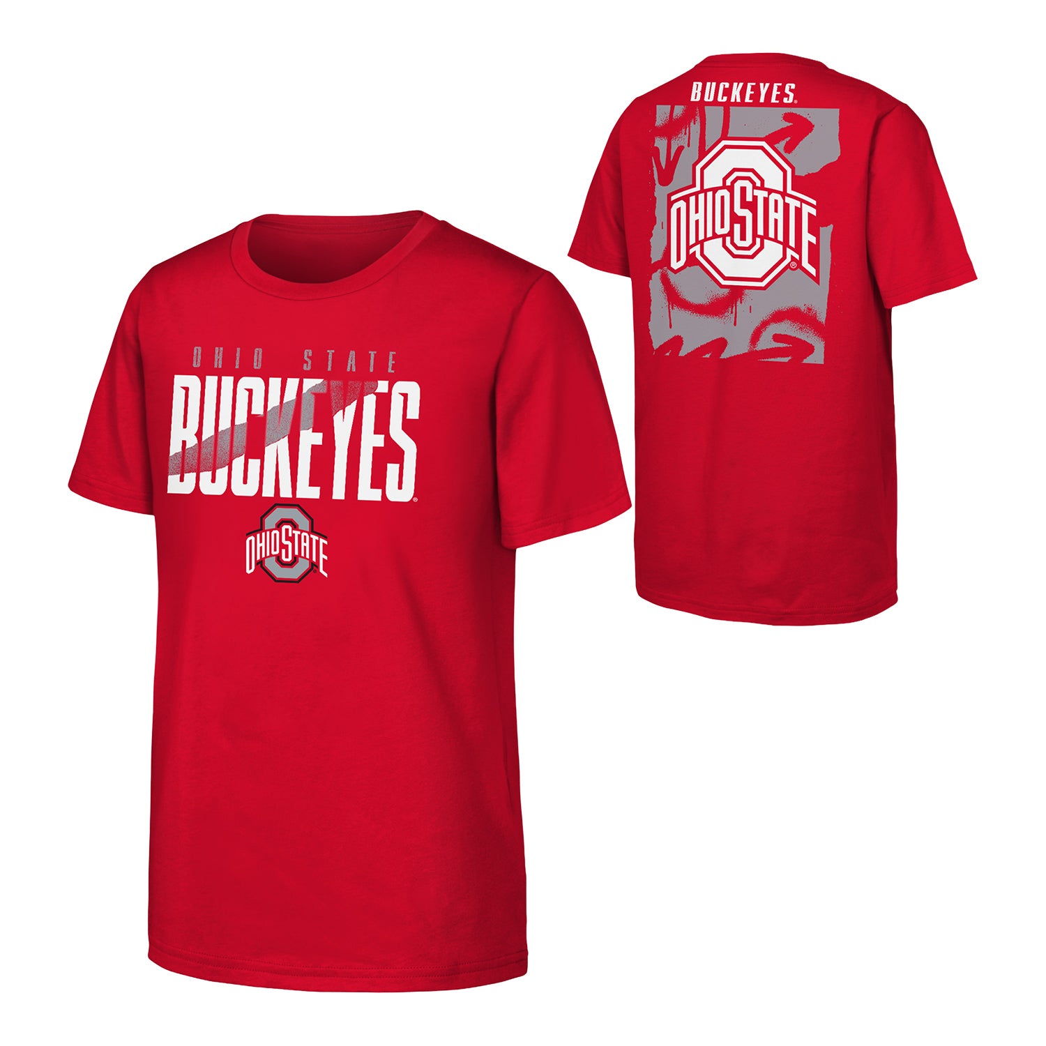 Youth Ohio State Buckeyes Outerstuff Cut Through T-Shirt In Scarlet - Front & Back View