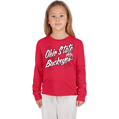 Youth Ohio State Buckeyes New Era Script Heart Crop T-Shirt - Front