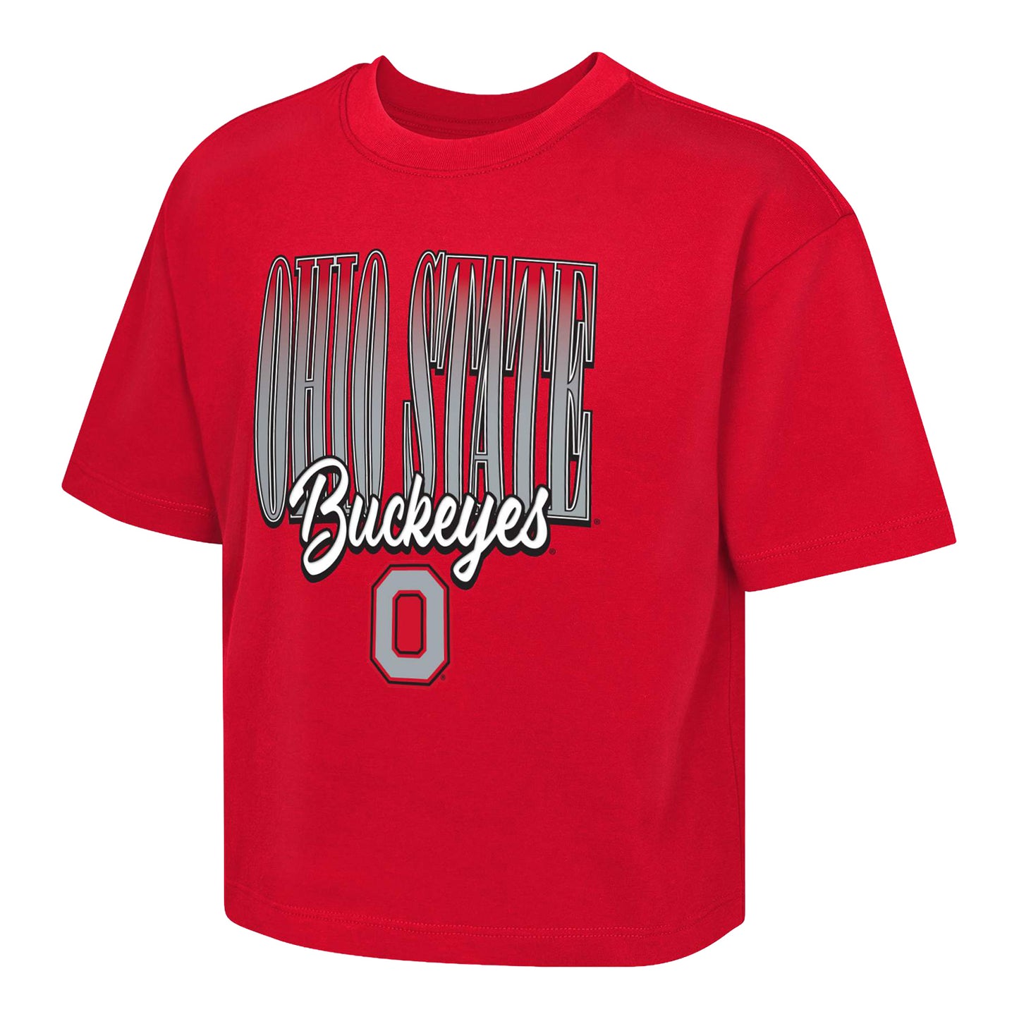 Youth Ohio State Buckeyes Girls Ombre Wordmark T-Shirt In Red - Front View