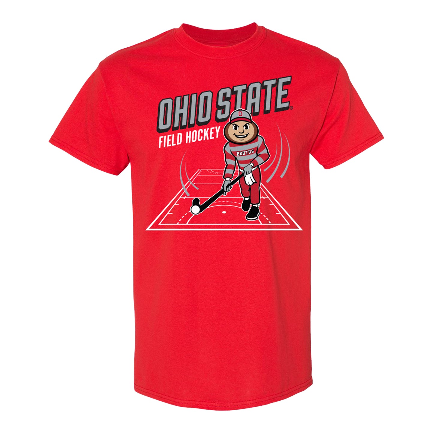 Youth Ohio State Buckeyes Brutus Field Hockey T-Shirt In Scarlet - Front View