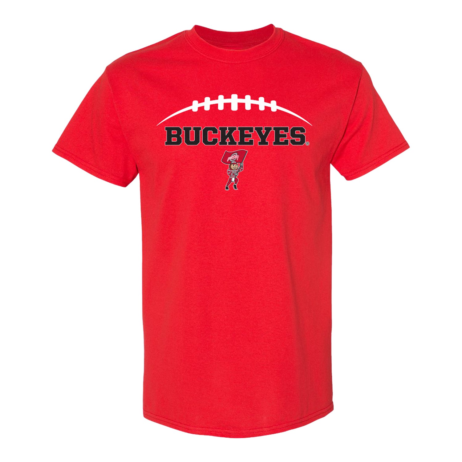 Youth Ohio State Buckeyes Football Laces T-Shirt In Scarlet - Front View