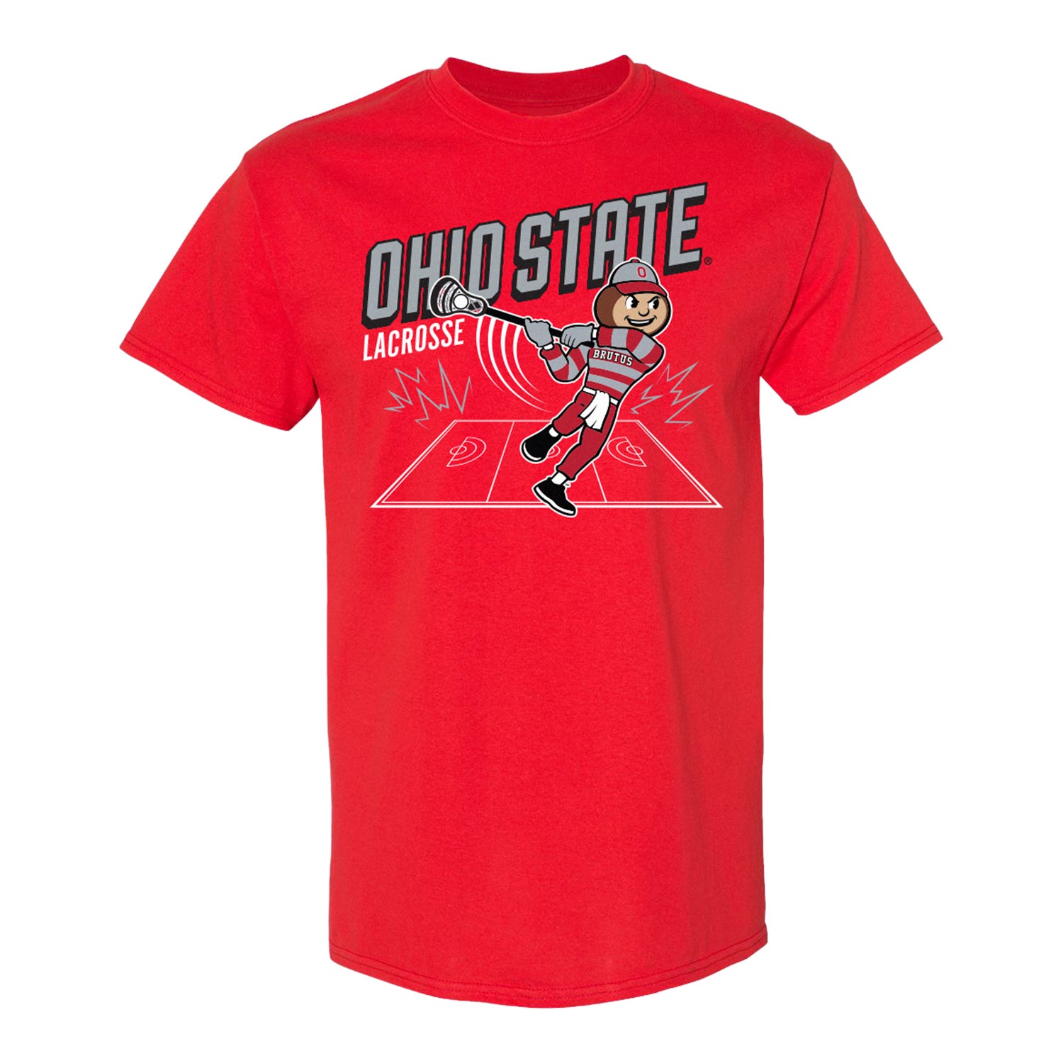Youth Ohio State Buckeyes Brutus Lacrosse T-Shirt In Scarlet - Front View