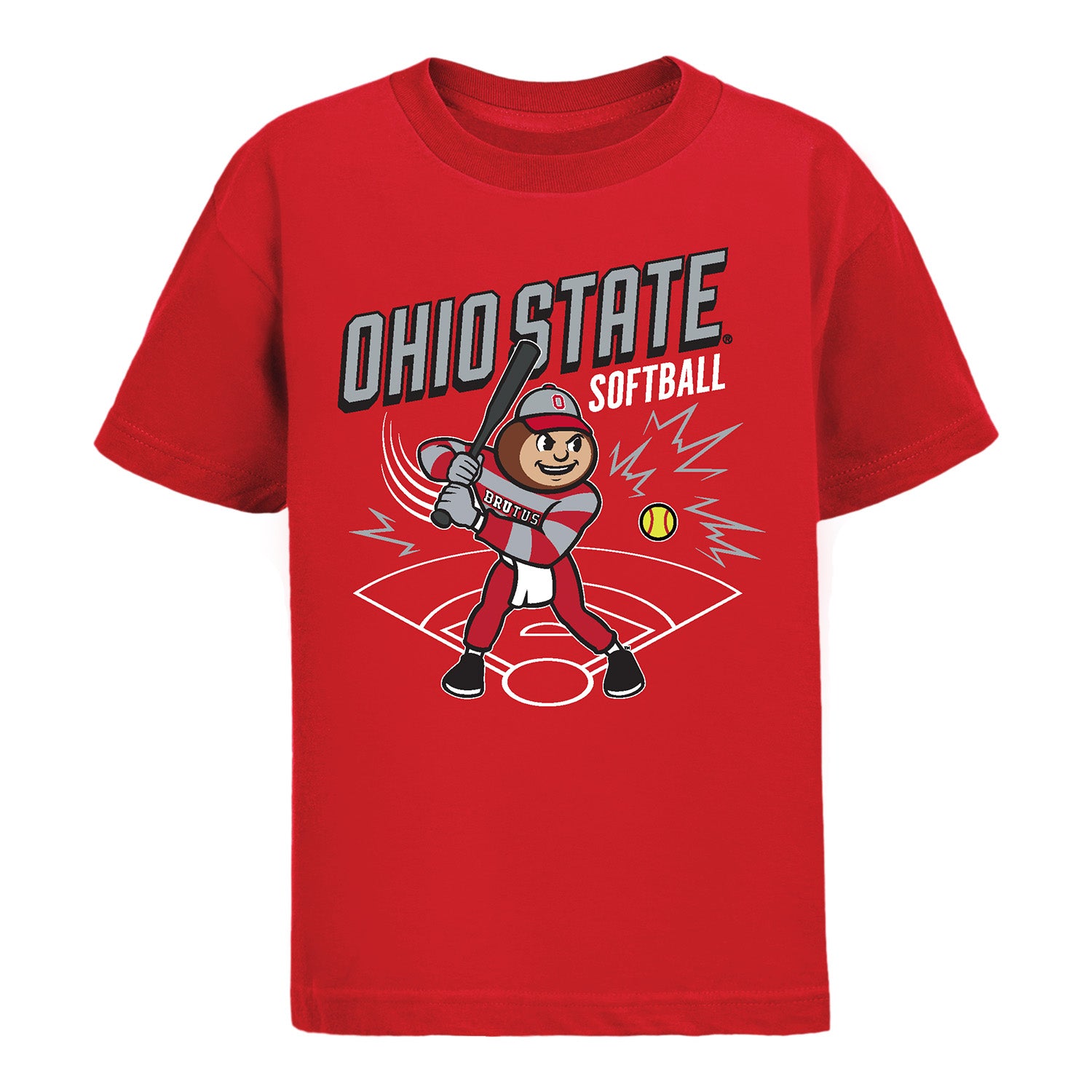 Youth Ohio State Buckeyes Brutus Softball T-Shirt In Scarlet - Front View