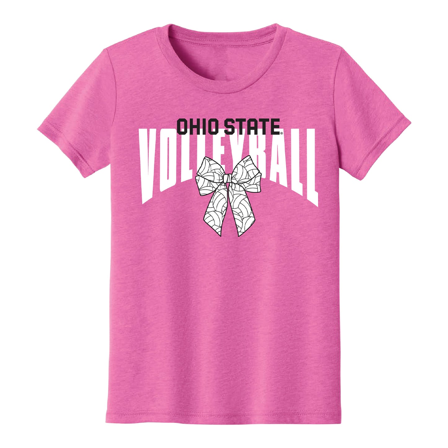 Youth Ohio State Buckeyes Volleyball Bow T-Shirt In Pink - Front View
