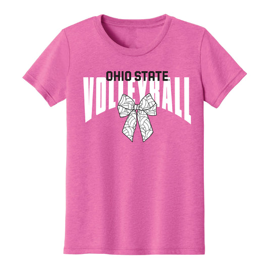Youth Ohio State Buckeyes Volleyball Bow T-Shirt In Pink - Front View