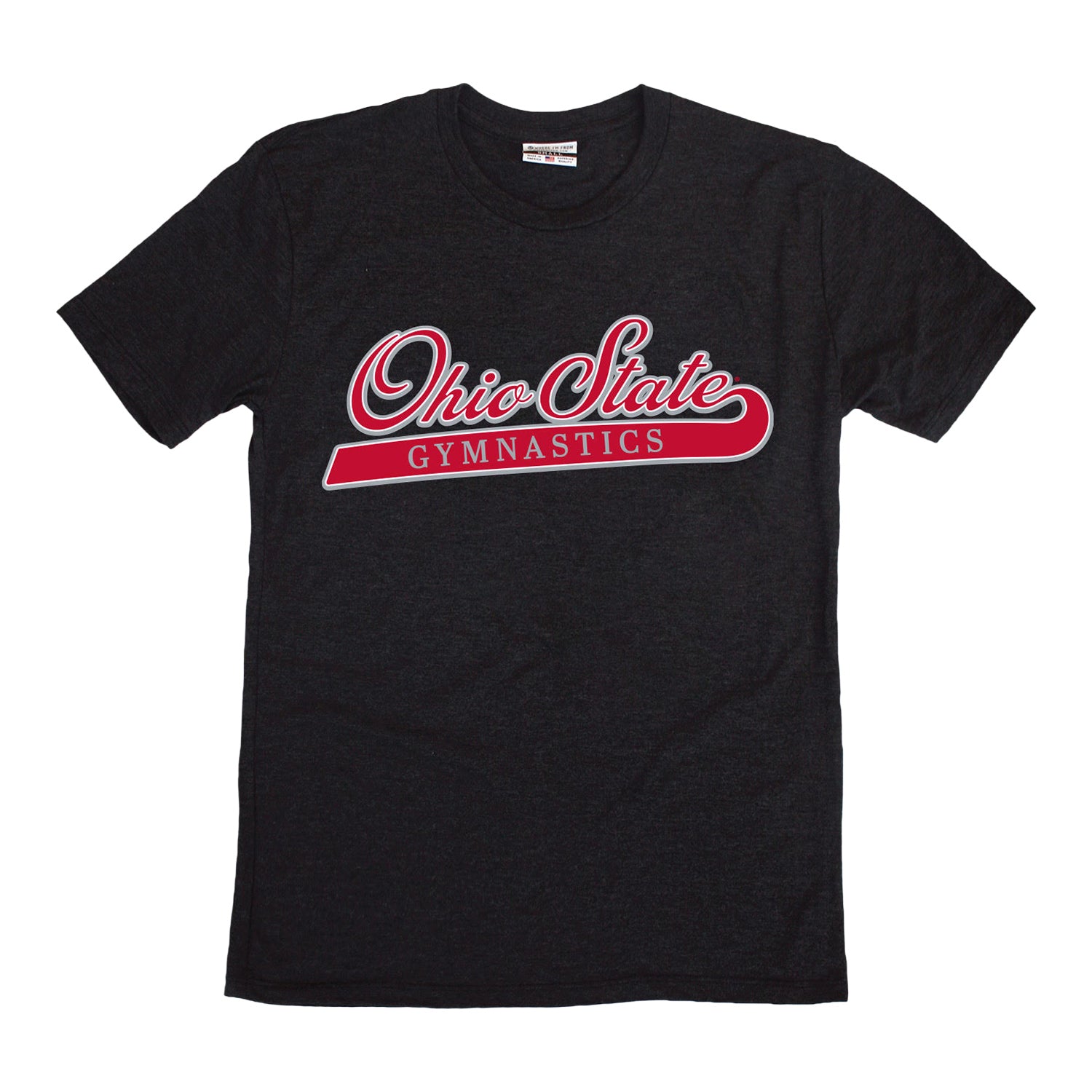 Youth Ohio State Buckeyes Gymnastics Bar Swoosh T-Shirt - Front View