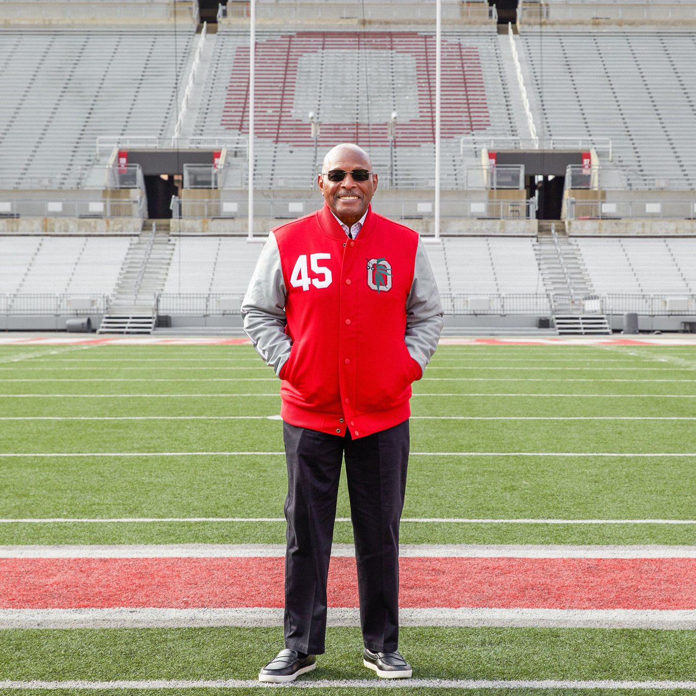 Ohio State Buckeyes Homage Archie Griffin GOAT Jacket - On Archie Front View