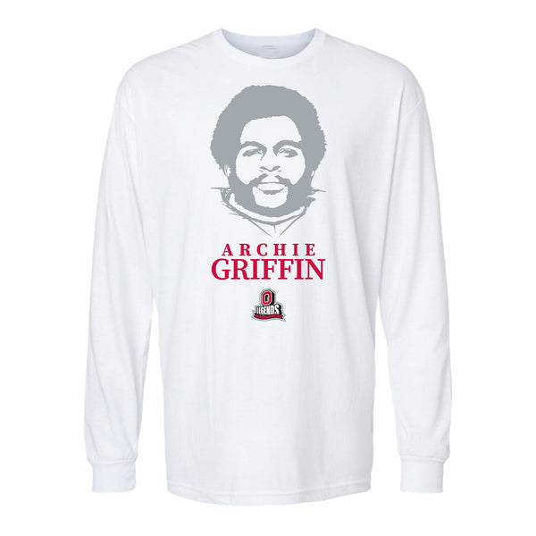 Ohio State Buckeyes Archie Griffin 50th Anniversary White Long Sleeve T-Shirt - Front View