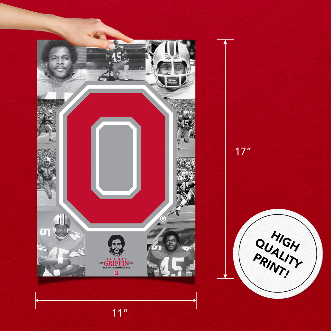 Ohio State Buckeyes Archie Griffin 50th Anniversary 11" x 17" Poster - Measurement View