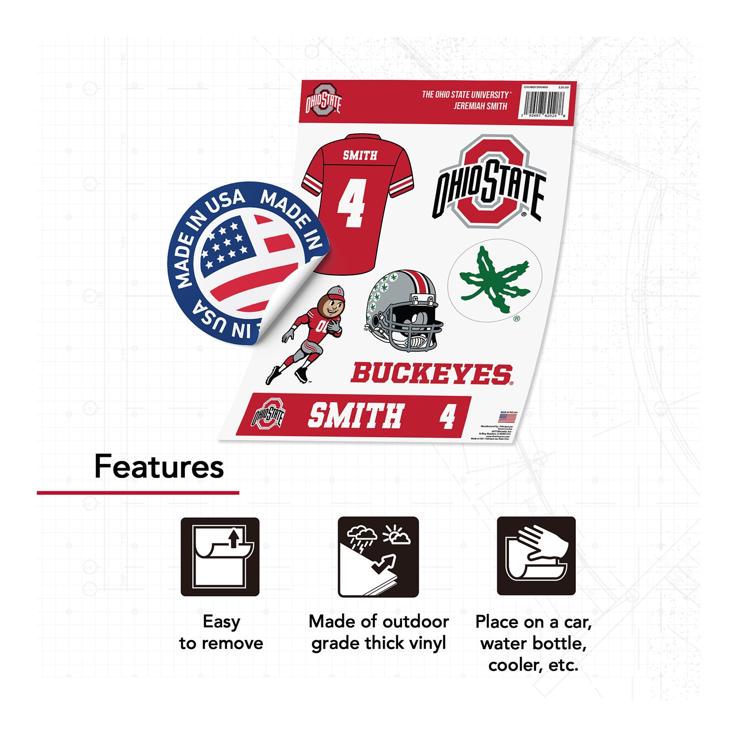 Desert Cactus Ohio State Buckeyes #4 Jeremiah Smith Student Athlete Decals - Informative View