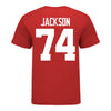 Ohio State Buckeyes Donovan Jackson #74 Student Athlete Football T-Shirt - In Scarlet - Back View