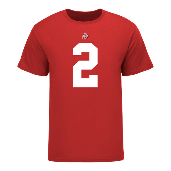 Ohio State Buckeyes Emeka Egbuka #2 Student Athlete Football T-Shirt - In Scarlet - Front View