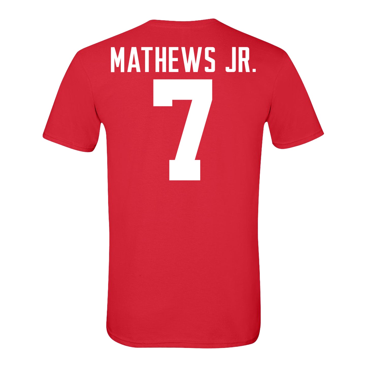 Ohio State Buckeyes #7 Jermaine Mathews Jr. Student Athlete Football T-Shirt In Red - Back View