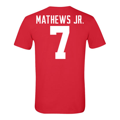 Ohio State Buckeyes #7 Jermaine Mathews Jr. Student Athlete Football T-Shirt In Red - Back View