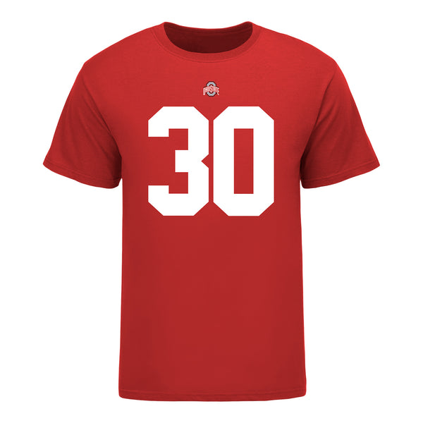 Ohio State Buckeyes Cody Simon #30 Student Athlete Football T-Shirt - In Scarlet - Front View