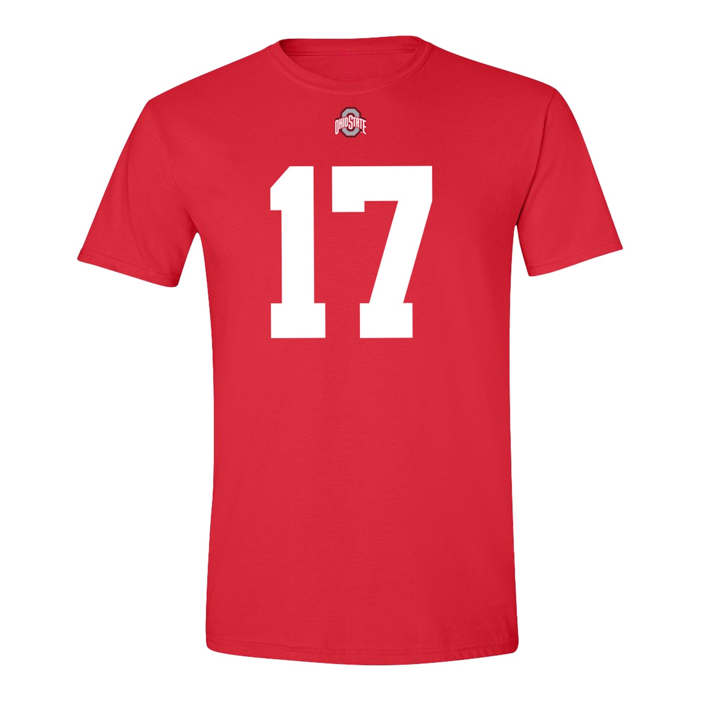 Ohio State Buckeyes #17 TJ Alford Student Athlete Football T-Shirt In red - Front View