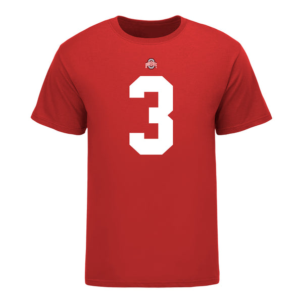 Ohio State Buckeyes Miyan Williams #3 Student Athlete Football T-Shirt - In Scarlet - Front View