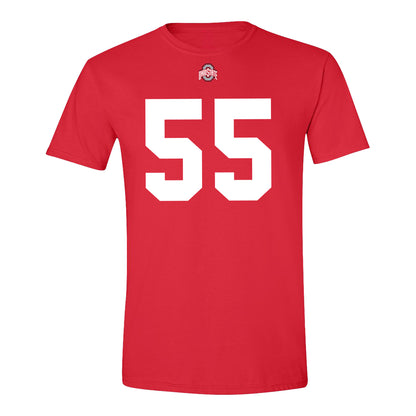 Ohio State Buckeyes #55 Dominic Kirks Student Athlete Football T-Shirt In Red - Front View