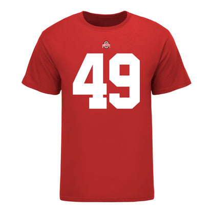 Ohio State Buckeyes #49 Patrick Gurd Student Athlete Football T-Shirt - In Scarlet - Front View