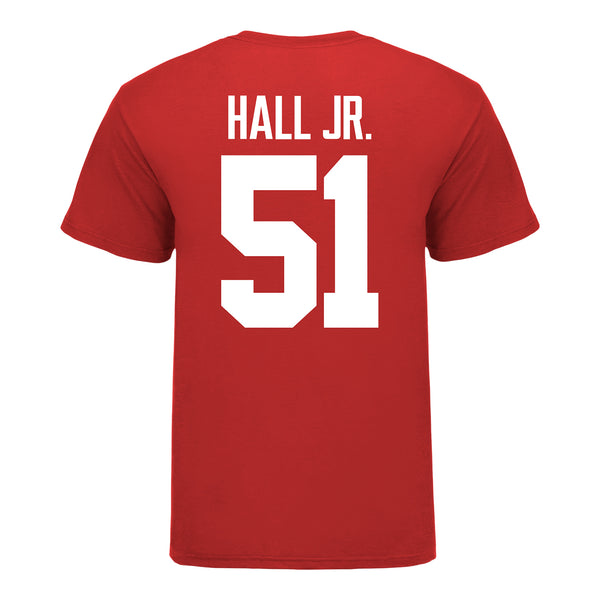 Ohio State Buckeyes #51 Michael Hall Jr. Student Athlete Football T-Shirt - In Scarlet - Back View