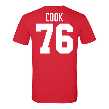 Ohio State Buckeyes #76 Jake Cook Student Athlete Football T-Shirt In Red - Back View
