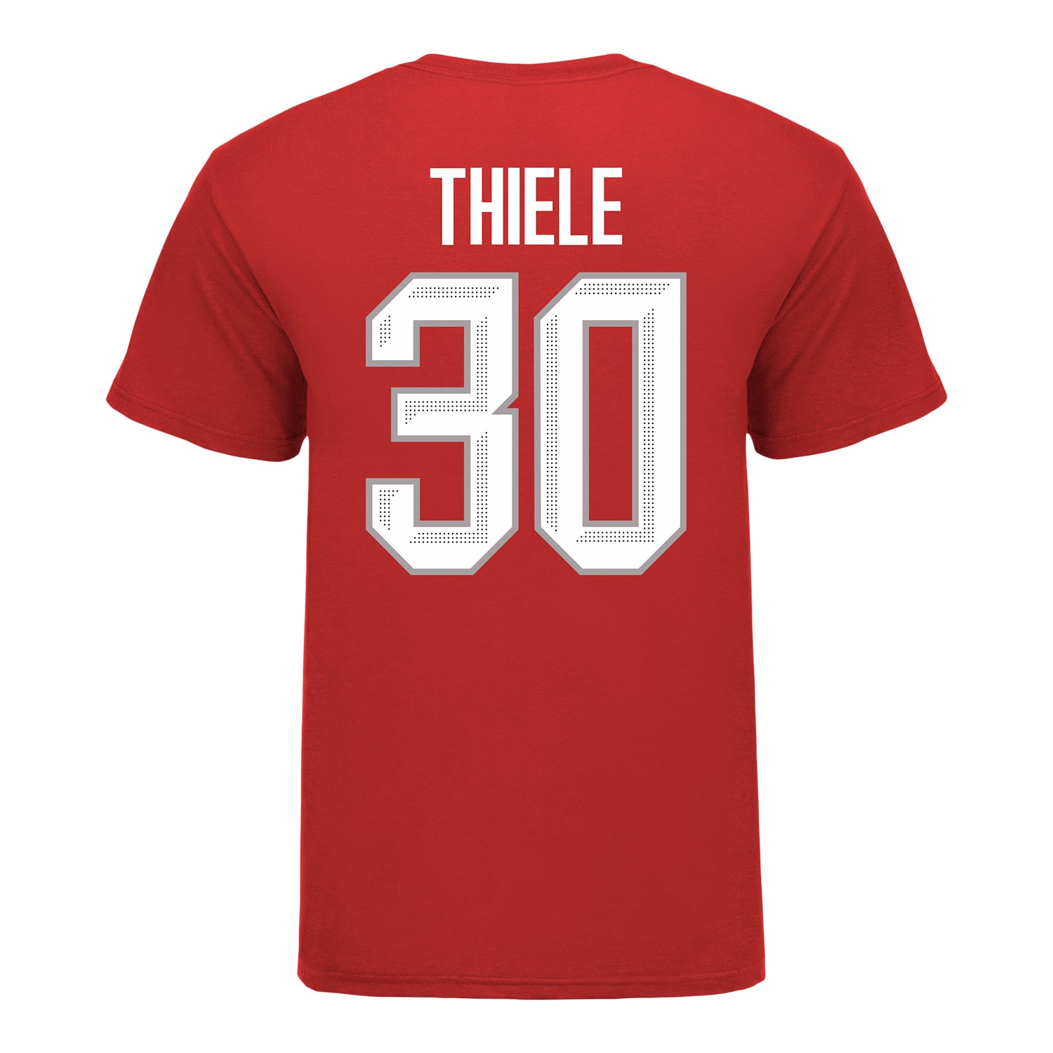 Ohio State Buckeyes #30 Amanda Thiele Student Athlete Women's Hockey T-Shirt -In Scarlet - Back View