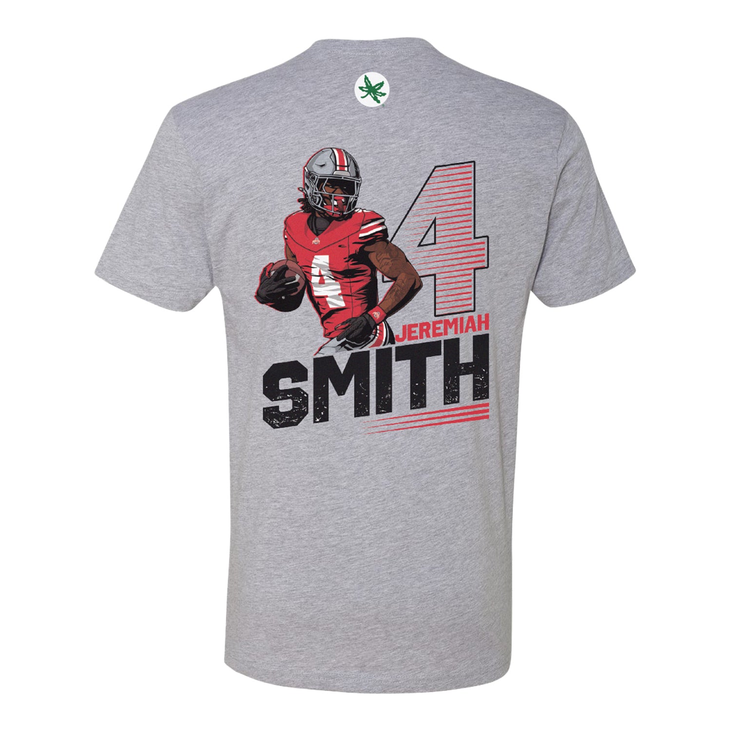 Ohio State Buckeyes #4 Jeremiah Smith Big Number T-Shirt In Grey - Back View