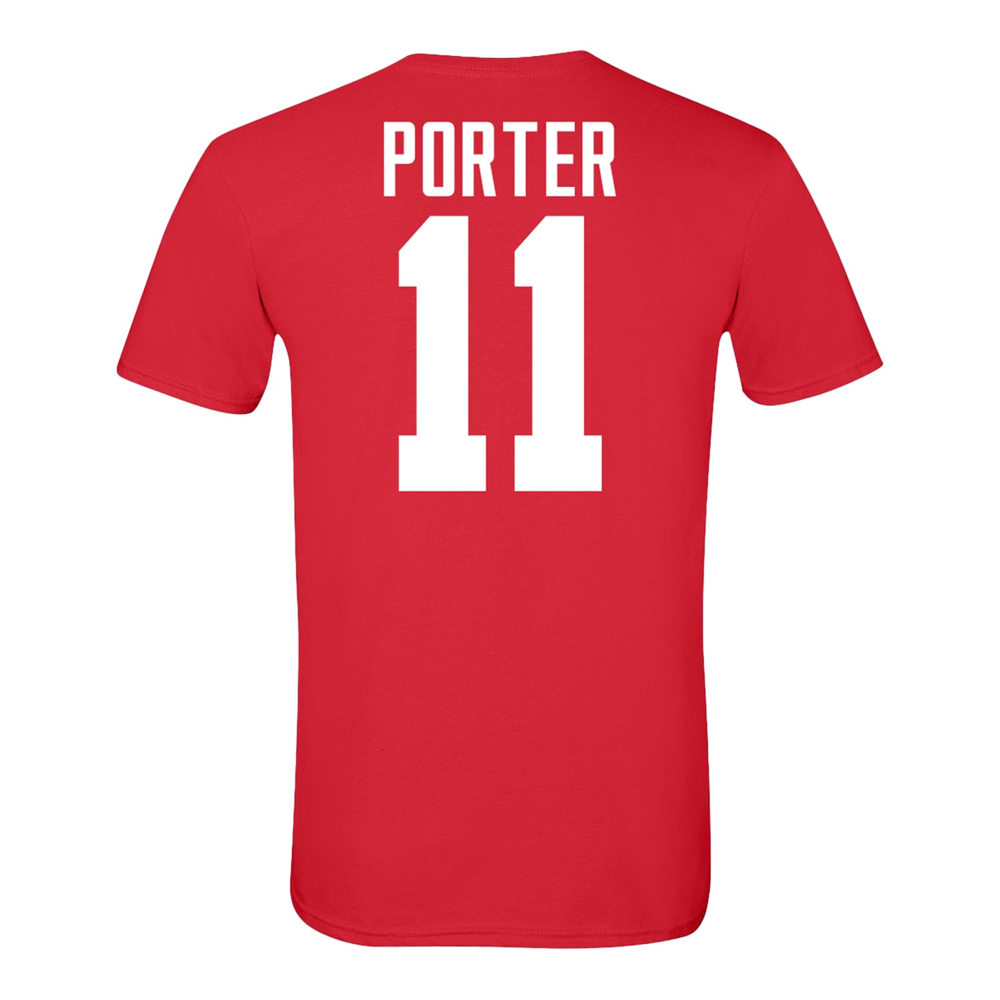 Ohio State Buckeyes #11 Quincy Porter Student Athlete Football T-Shirt In Scarlet - Back View