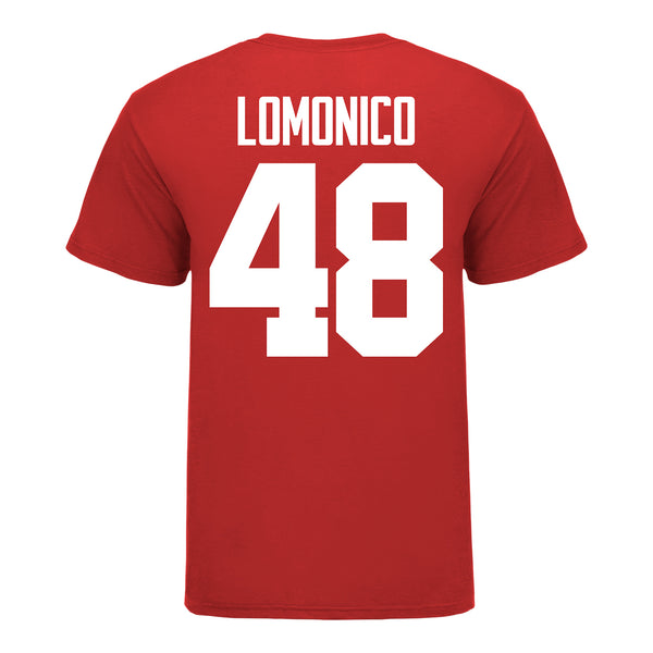 Ohio State Buckeyes #48 Maxwell Lomonico Student Athlete Football T-Shirt - In Scarlet - Back View
