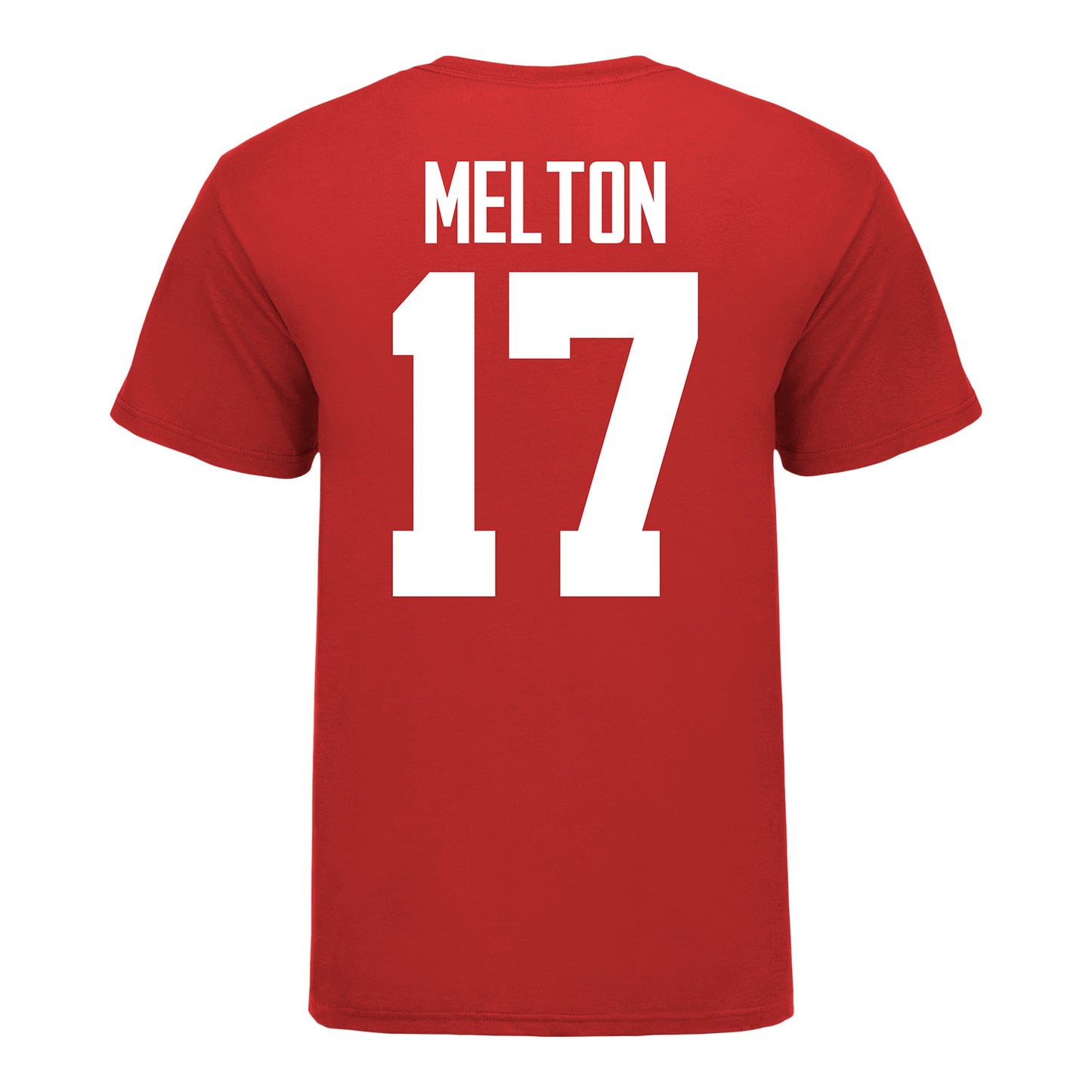 Ohio State Buckeyes #17 Mitchell Melton Student Athlete Football T-Shirt - In Scarlet - Back  View